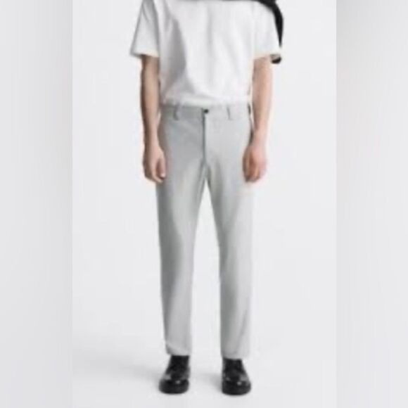 Zara Men's Basic Flat Front Slim Fit Straight Trousers Dress Pants Gray Size 34 - Picture 1 of 12